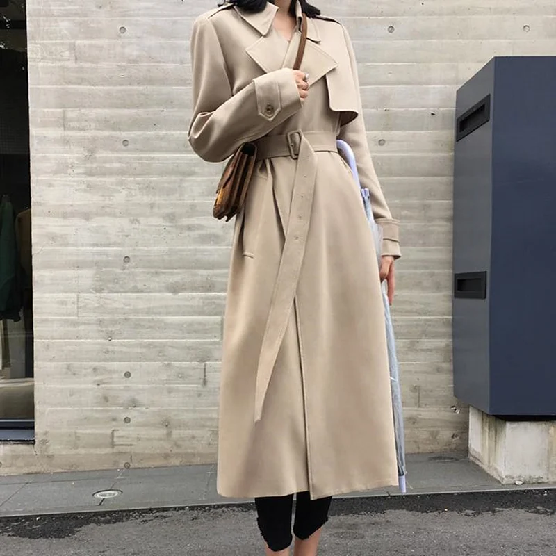 

Spring Female Trench Coat Casual Women Clothes 2021 Loose Outerwear Simple Classic Long Windbreaker With Belt Chic Streetwear