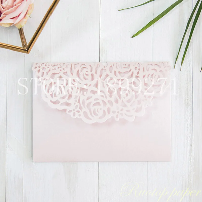 50 шт. пригласительные открытки в форме румян-розовых роз с конвертом свадебные