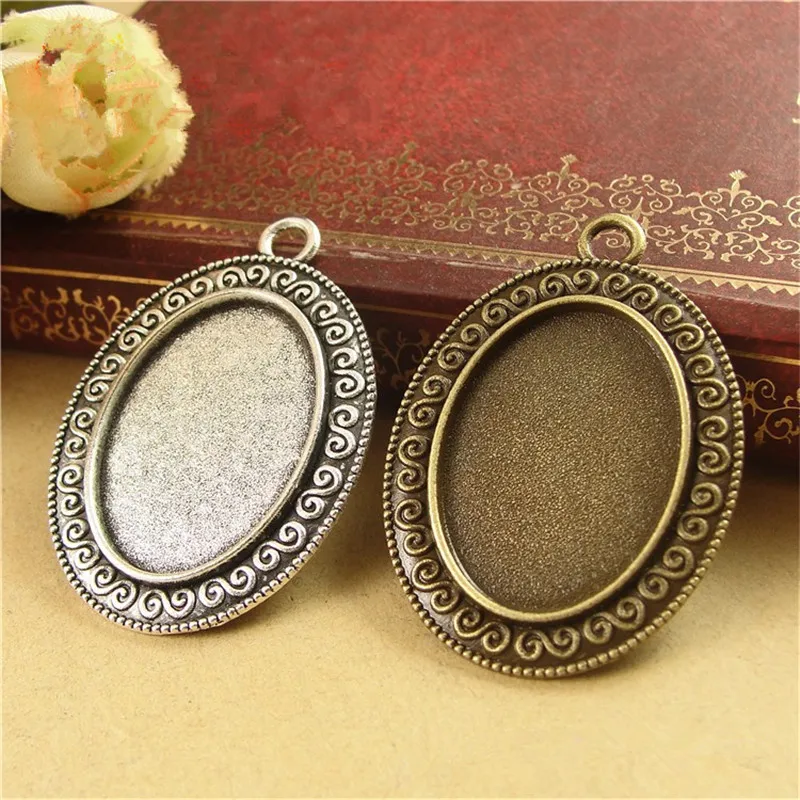 

30pcs/lot Simple Antique Silver Oval Cabochon Base Setting 25*18MM Inner Size Cameo Settings
