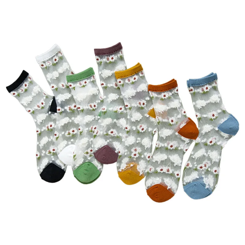 

Transparent Socks Women Floral for Daisy Thin Summer Breathable Fashion Tide Indie Pop Sockset Women's Sheer Socks Lace Kawaii