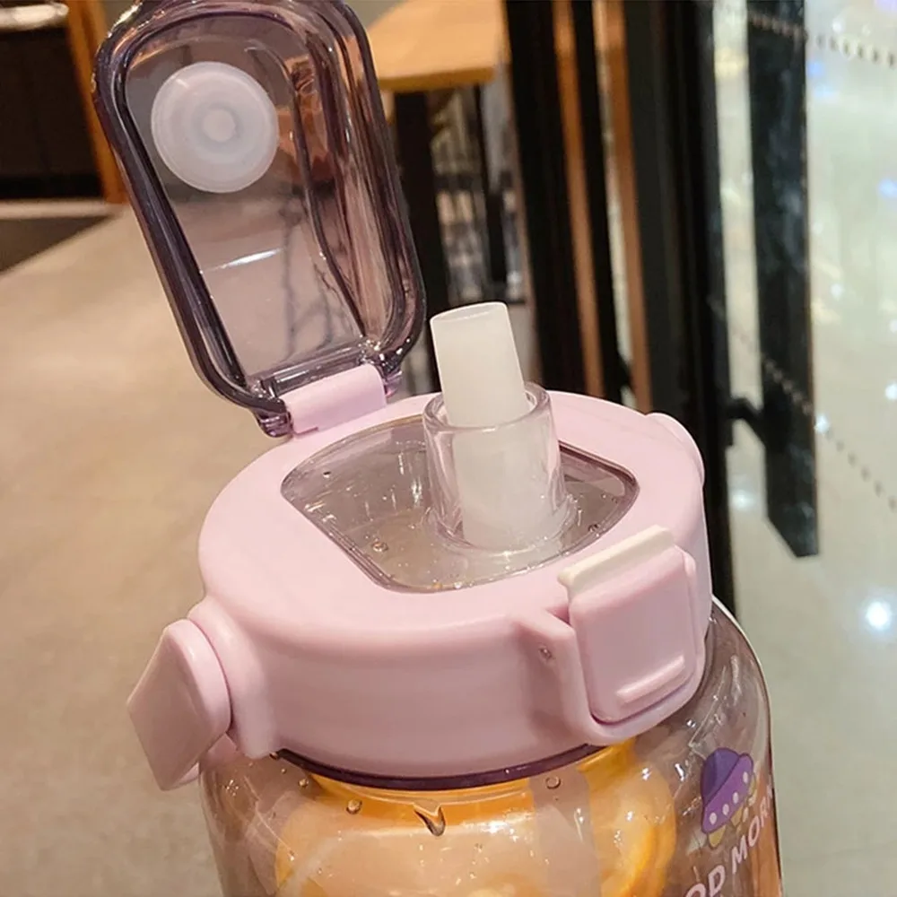 Portable Large Capacity 2L Sports Straw Water Bottle With Stickers Fitness Bike Cup Summer Student Drink Jug Time Marker | Дом и сад