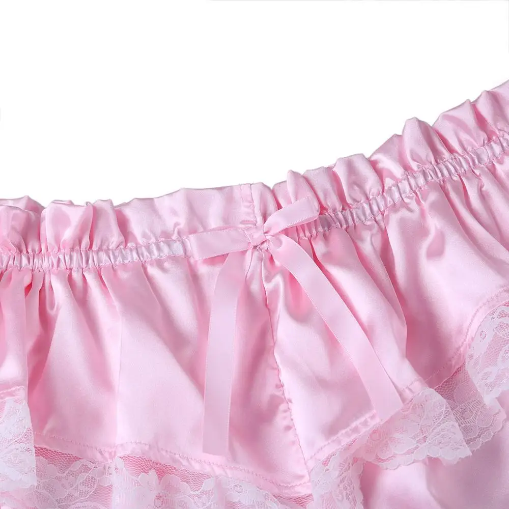 Feeshow мужские Crossdress шелковистые Frilly французские горничные шаровары Классическое