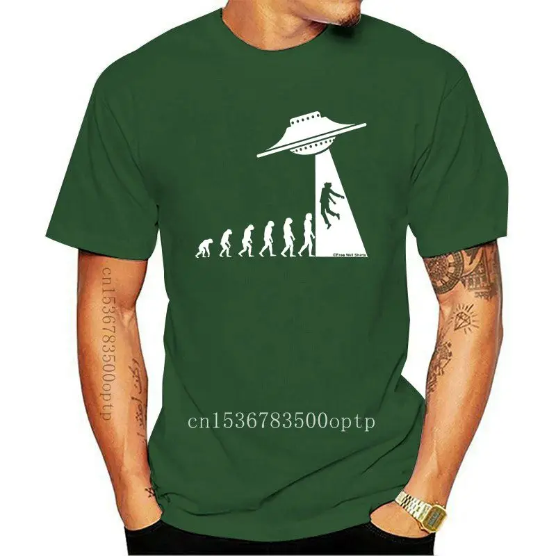 

New Mens Funny T-Shirt UFO Evolution Abducted Alien Space Spaceship Myth Novelty Top