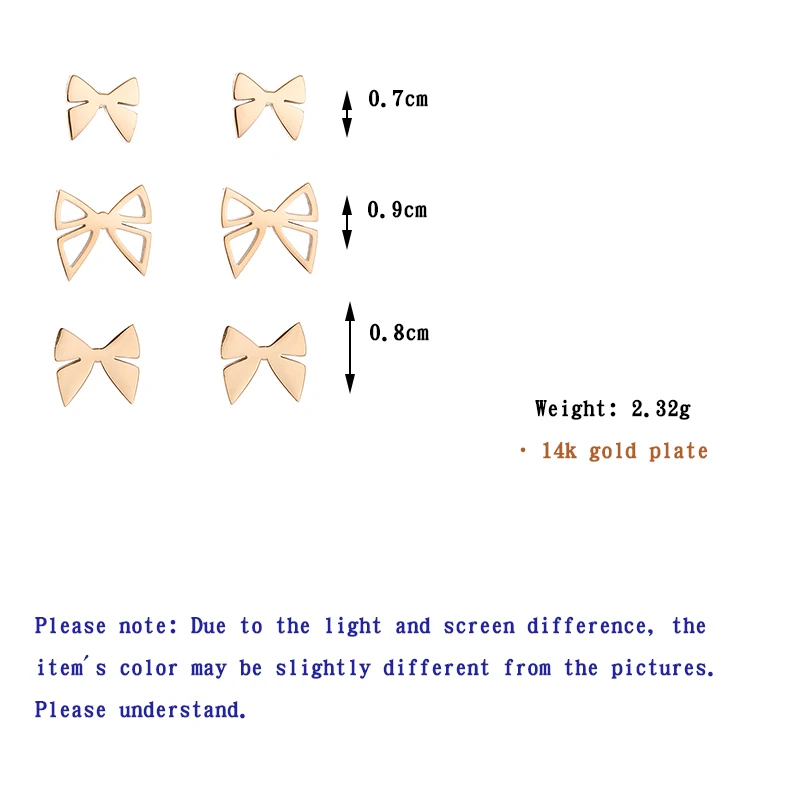 

ONYSS Fashion Jewelry 6 pcs Bow knot Gold Plate Mini Stud Earrings Sets for Women 2021