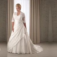 elegant new a line plus size long half sleeve lace wedding dress bridal gown sweetheart taffeta bridal wedding gown f1061