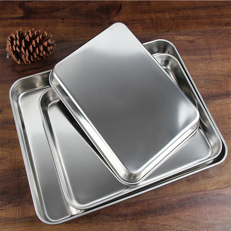 

Stainless Steel Pizza Bread Oven Baking Tray Nonstick Cake Pan Pastry Tools Cooking Plate Heat-resistant Dish Kitchenware