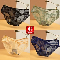 2 4pairs of light luxury sexy womens underwear transparent lace mesh mid low waist briefs breathable hollow buttocks calcinha