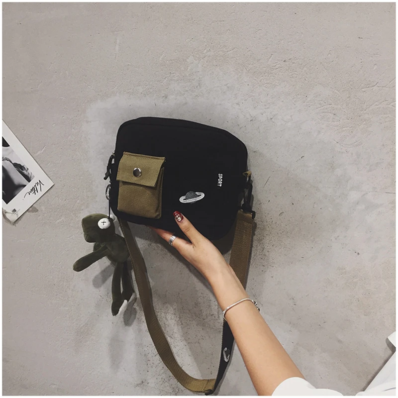 

Women Canvas Bag Hong Kong Style Harajuku Style Contrast Color Small Bag Korean Style Fashionable Casual Messenger Shoulder Bags