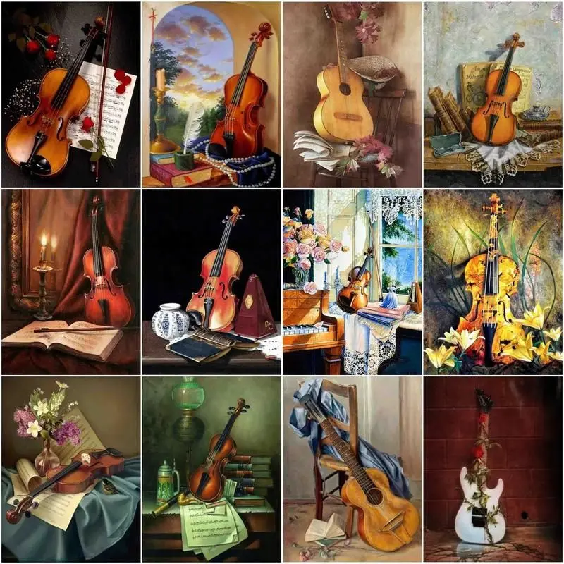 

GATYZTORY Picture By Numbers Violin For Kid Acrylic Pigment HandmadeDIY Framed Oil Painting By Number Still Life Home Wall Decor