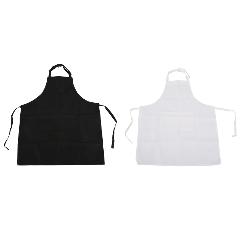 

Adjustable Bib Apron Thicker Version Waterdrop Resistant With 2 Pockets Cooking Kitchen Aprons For Women Men Chef, White & Black