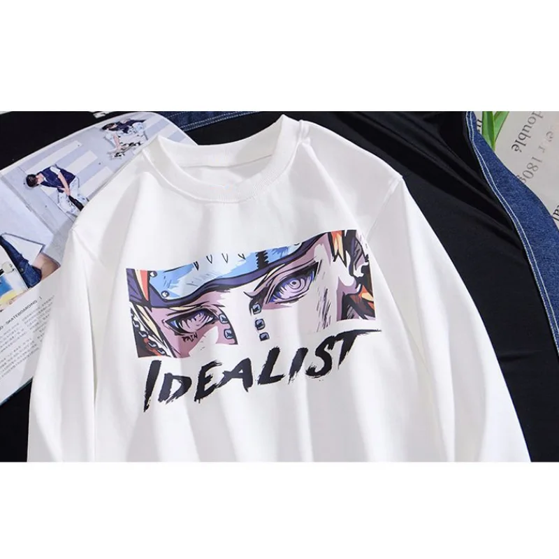 

Aolamegs Japanese Comic Print Sweatshirts Men's Casual Spring Autumn Hoodies Pullovers High Street Hip Hop Streetwear Loose Tops