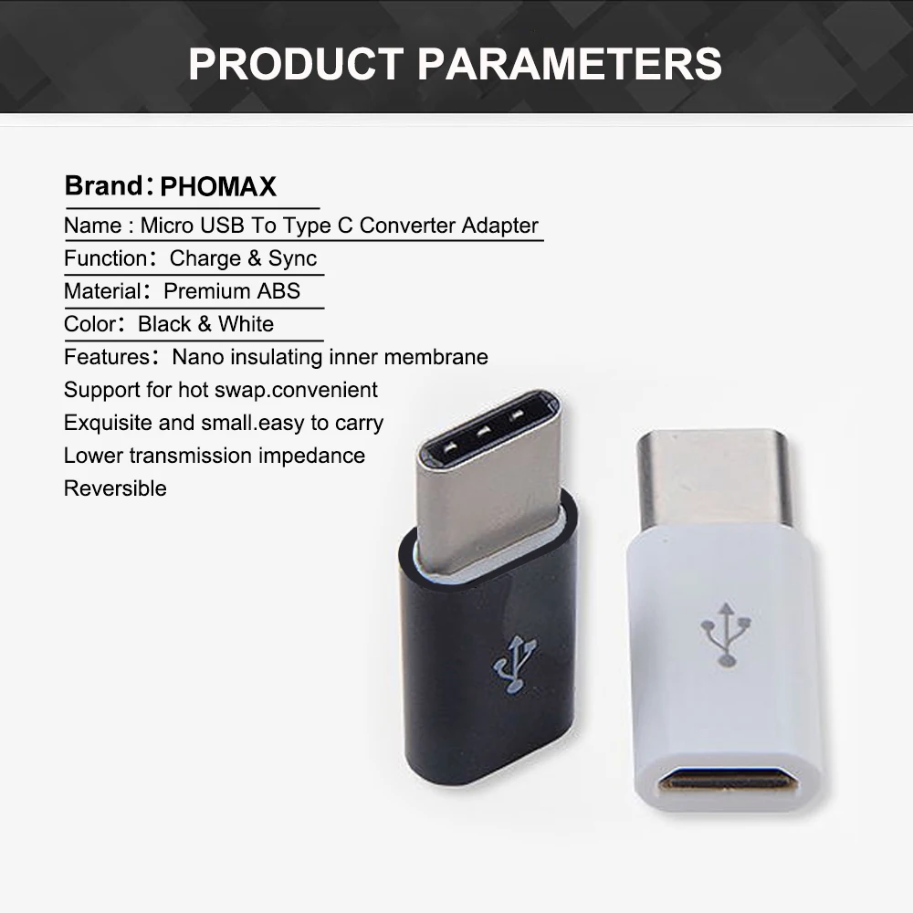 Переходник PHOMAX с Micro USB папа на Type c usb C портативный адаптер для зарядного
