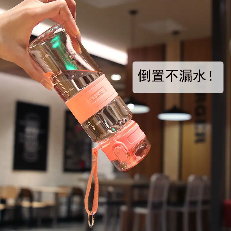 

Drop resistant plastic cup portable sports anti drop water bottle girl student cup with filter net warm hand cup sky cup