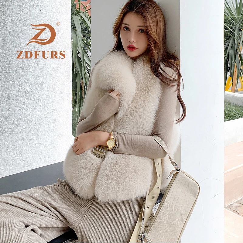 ZDFURS * Новое поступление жилет из натурального меха женский модный контрастных