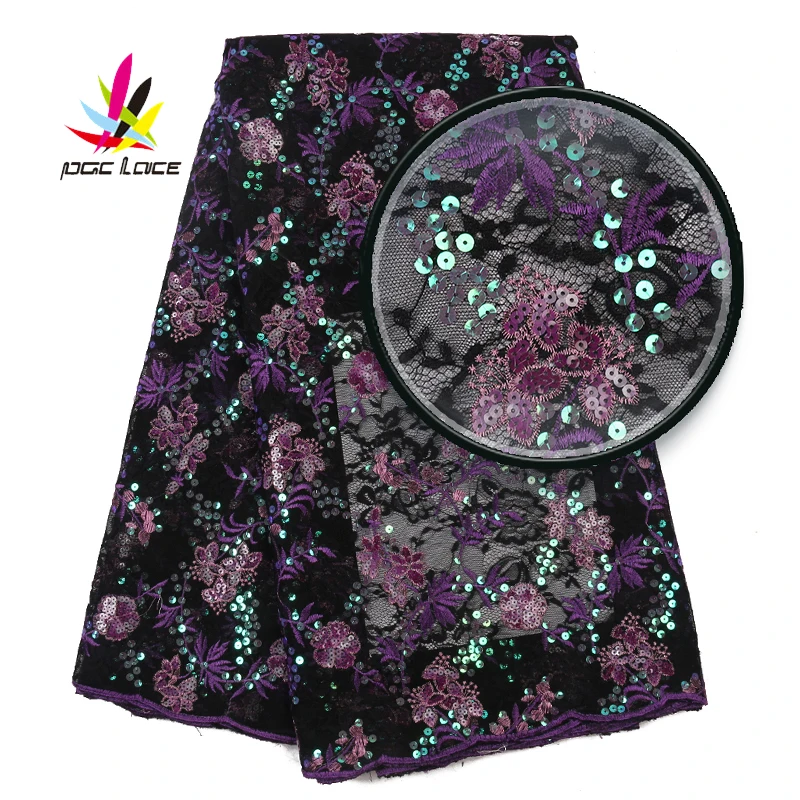 Nigerian Mesh Net Lace Fabric Embroidery Sequins Fabrics Sequence Fabrics African Lace Fabric for Wedding Party Dress XZ2991B-2