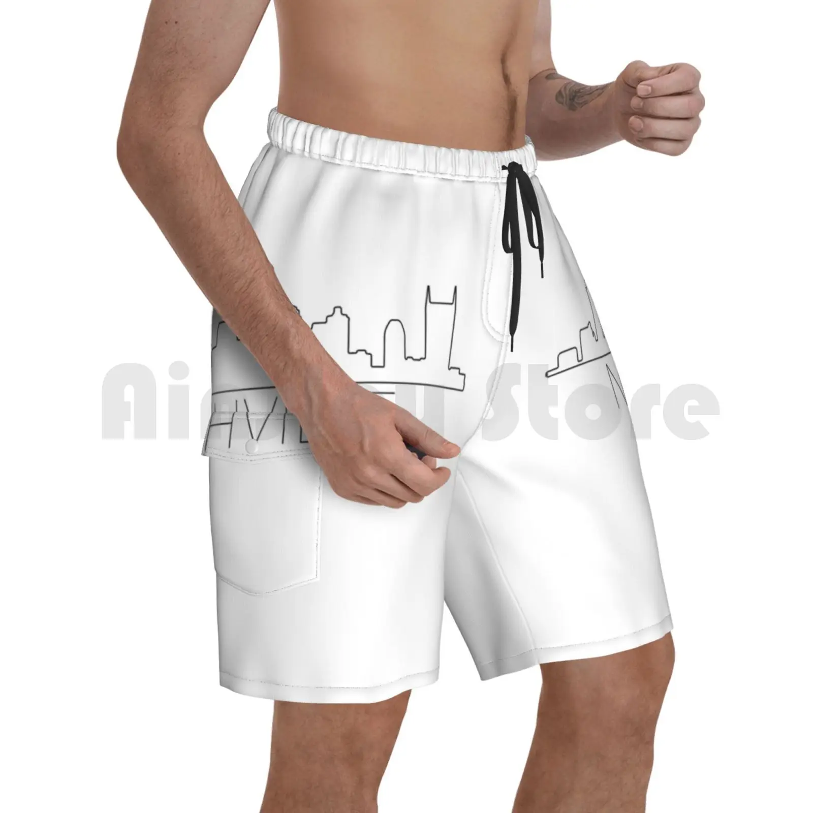 

Nashville Skyline Beach Shorts Men Beach Pants Swim Trunks Nashville Tennessee Skyline City Silhouette Wanderlust