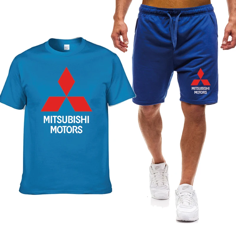 

Fashion Men's T-shirt Mitsubishi Car Logo Printing Summer High Quality Pure Cotton Casual Men's Short Sleeve+shorts 2-piece Set