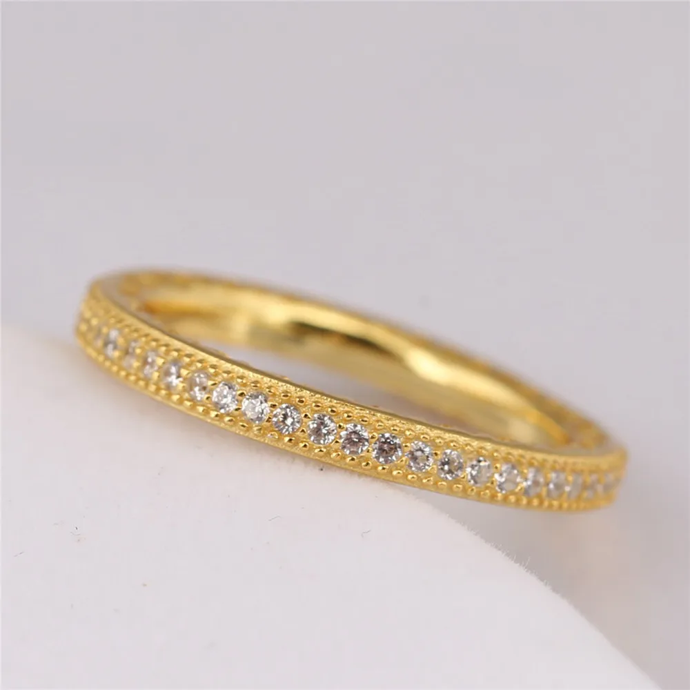 

925 Sterling Silver pan Ring Gold Stackable Love Hearts With Crystal Ring For Women Wedding Party Gift Fine Jewelry