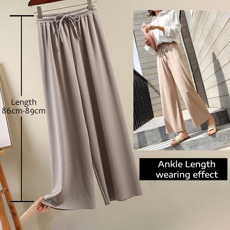 

2021 New High Waist Soft Comfort Women's Pants Casual Spring Summer Woman Pants Ice Silk Ankle-Length Trousers Female Slacks