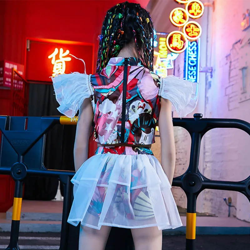 

Kids Hip Hop Clothing Jazz Costumes Girls Cute Print Tutu Skirts Cheerleading Performance Suit Street Dance Outfit 120-170CM