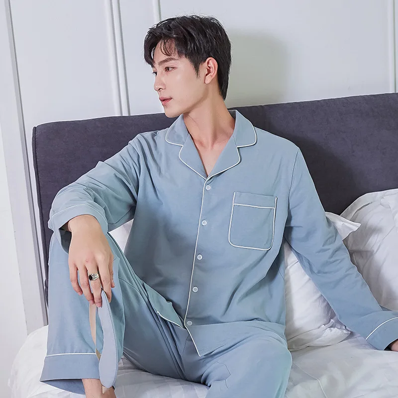 

Men's Pajamas Cotton Sleepwear Set 2021 Spring Autumn Pyjama Set Cotton Home Wear