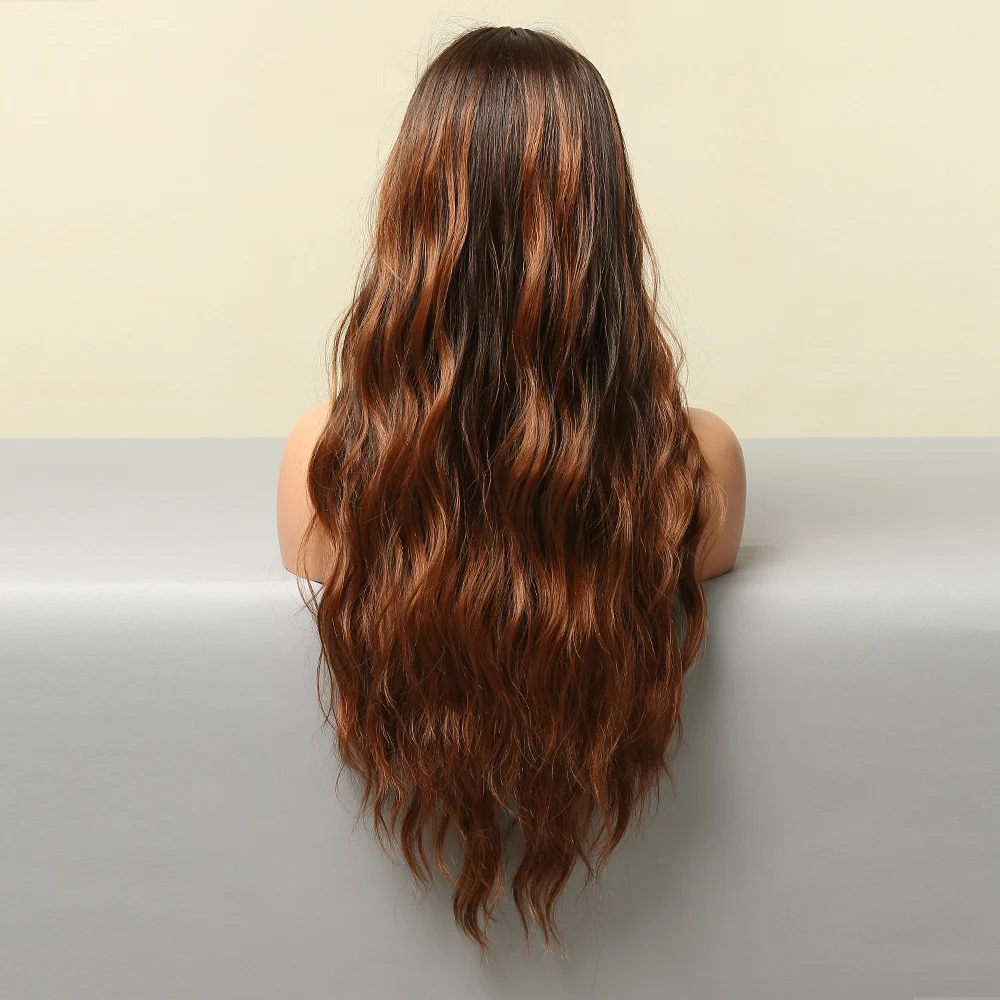 

HENRY MARGU Long Wavy Red Brown Black Ombre Synthetic Wigs Wave Natural Hair Wig Cosplay Wig for Women Heat Resistant Daily Wig