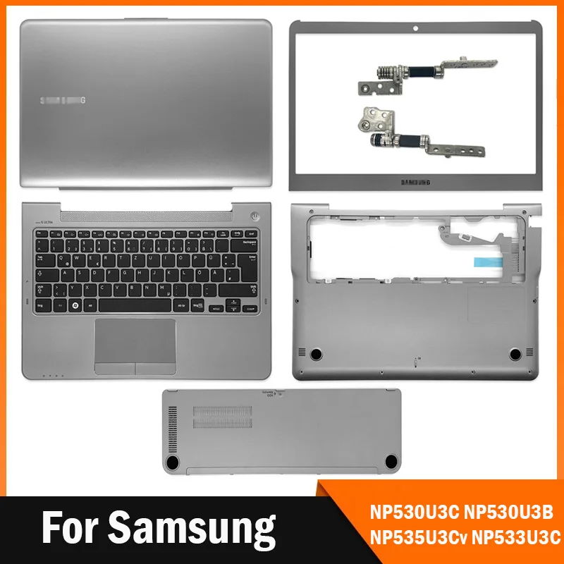 

NEW For Samsung NP530U3C NP530U3B NP535U3C NP535U3B LCD Back Cover /Front Bezel/ Hinges/Palmrest/Bottom Case Top Case Silver