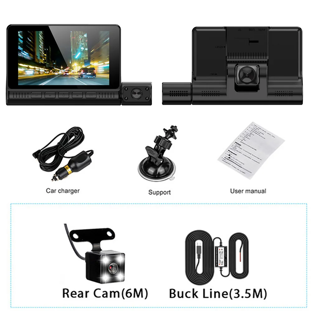 Автомобильный видеорегистратор 4 дюйма двойная камера заднего вида 1080P с