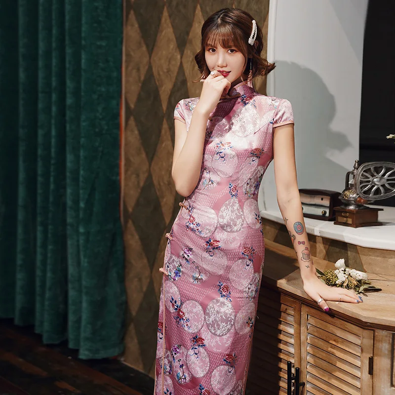 

Red Full Moon Vintage Short-Sleeved Qipao Short Daily Young Female Fashion Improved Short Temperament Slim Daily Cheongsam Long