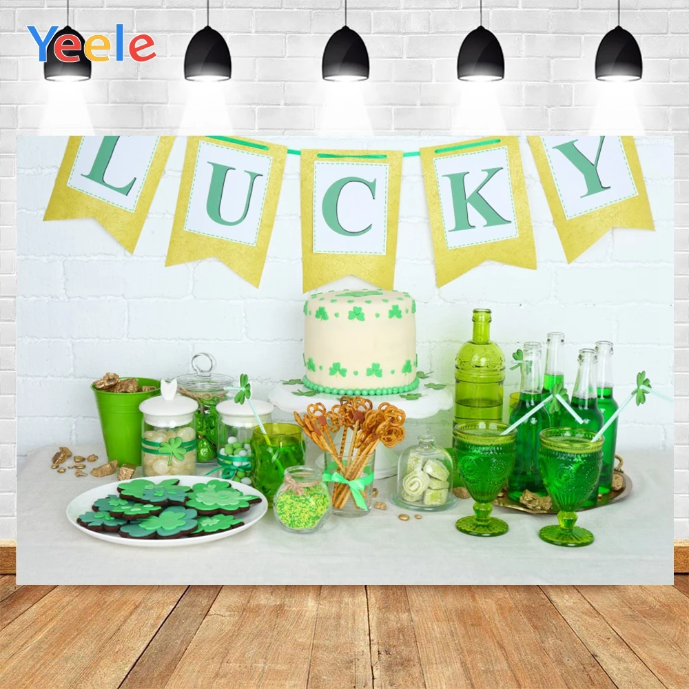 

Yeele ST. Patrick's Day Cake Four Leaf Clover Food Background Photophone Photography Baby Photo Studio for Decor Customized Size
