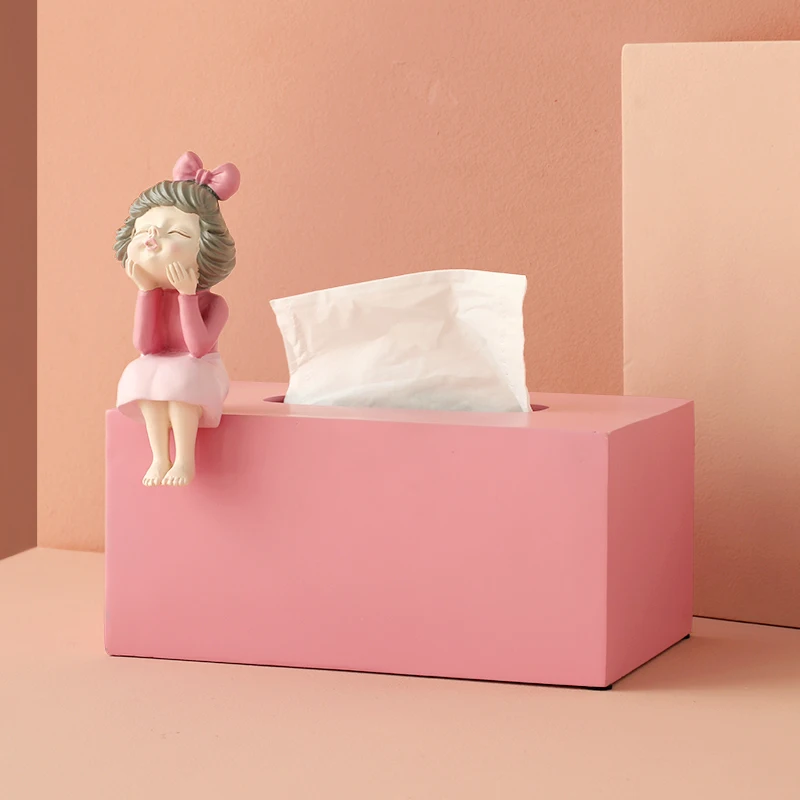 

Sweet Girl Siting with Tissue box Removable Tissue box with Storage box on Table Home Decor ornament resin art Figurine