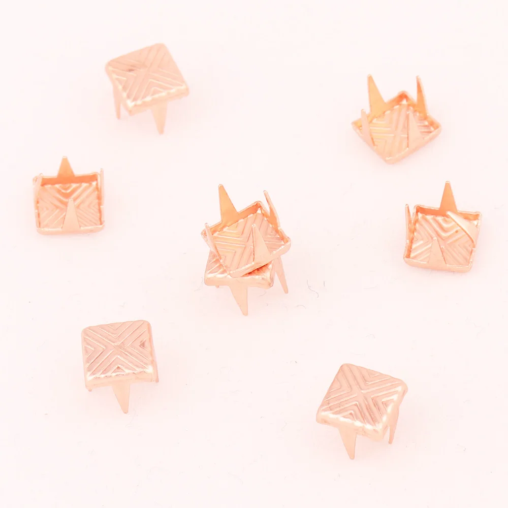7mm Rose gold Square Spikes Garment Rivets for Clothing Four claw metal studs and clothies Handmade Accessories DIY | Дом и сад