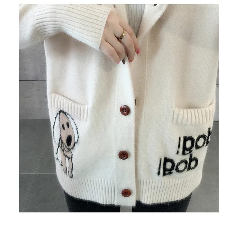Женский трикотажный свитер с животным осенние свободные кардиганы капюшоном для