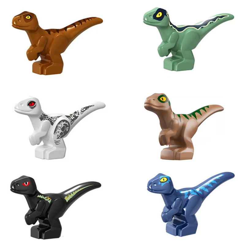 

10Pcs Jurassic Baby White Blue Brown Black Velociraptor Dinosaur World 2 Building Blocks Kids Bricks DIY Educational Toy Gift
