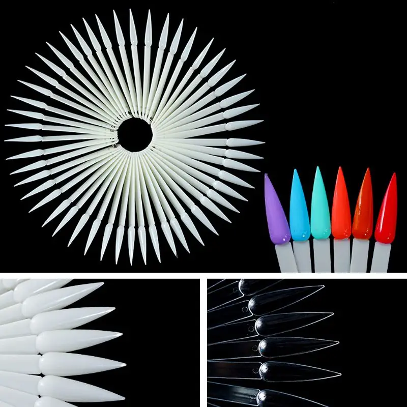 

5bag 50pcs/pack Nail Display Sticks Swatches Showing Card Fan Shaped False Sharp Practice Manicure Tools