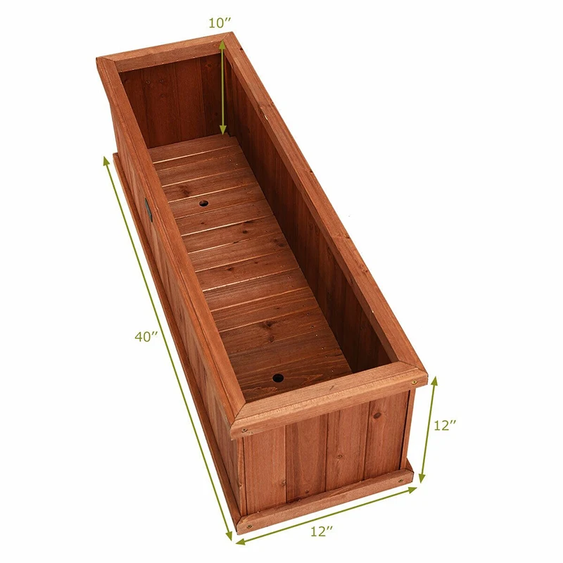 

3' X 3" Natural Solid Fir Wood Decorative Planter Box Drainage Holes Woodiness Style Garden Yard Window Large Flower Planter Box
