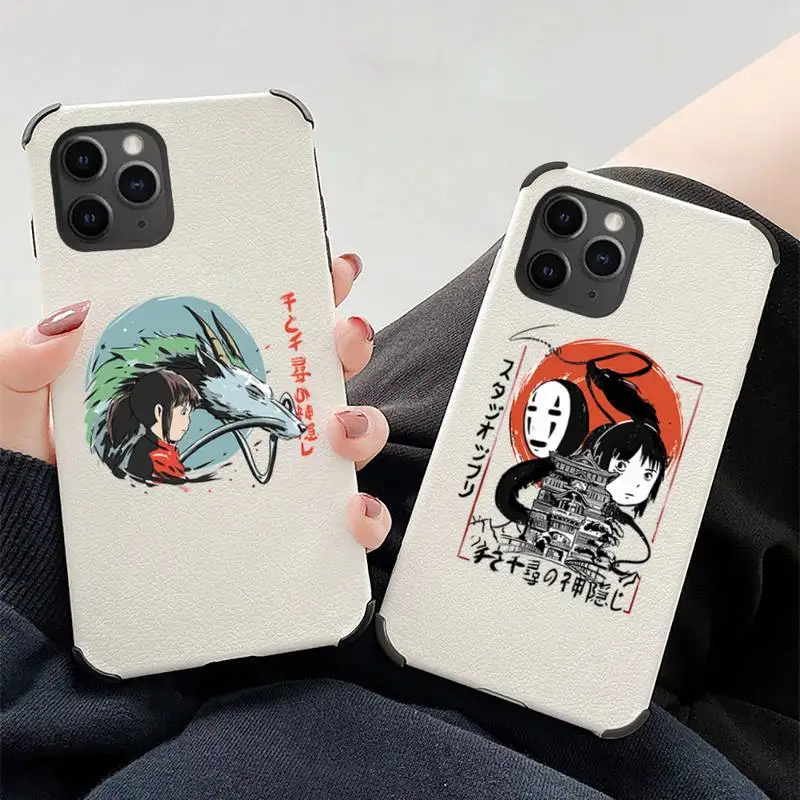 

Spirited Away Ghibli Anime Totoro Phone Case Lambskin Leather For iphone 12 11 8 7 6 XR X XS PLUS MINI PLUS PRO MAX Shockproof