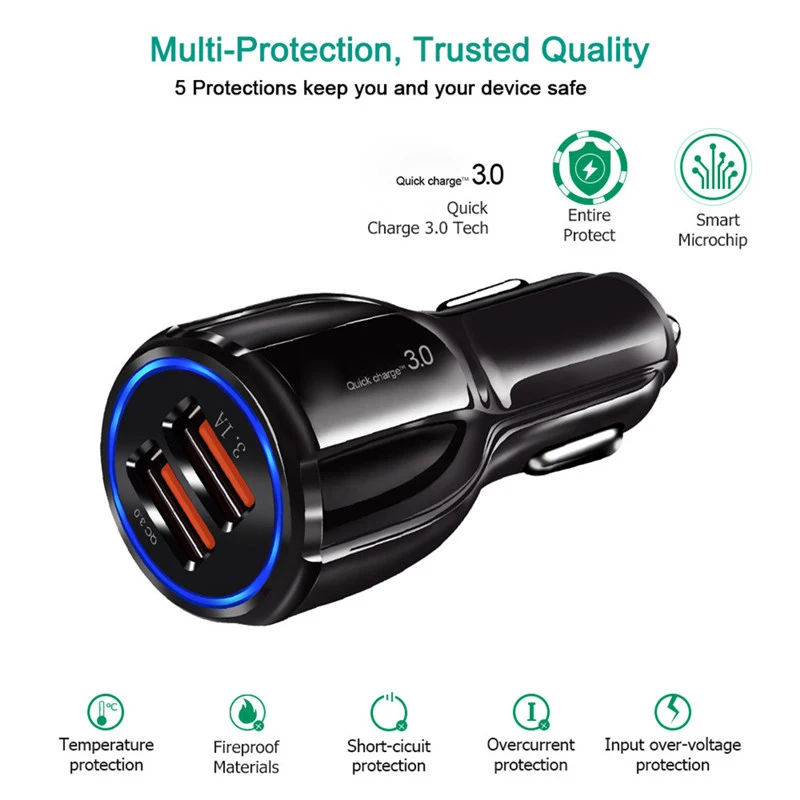 ROCK QC 3 0 USB Автомобильное зарядное устройство Quick Charge 2 порта двойное быстрое