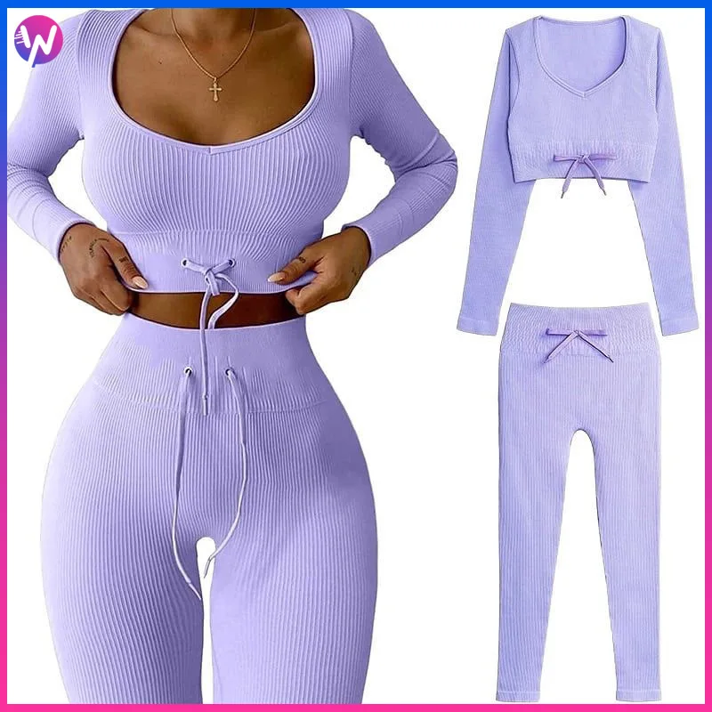 

2pcs/set Vital Women Sport Suit Yoga Set Gym Workout Clothes Long Sleeve Fitness Crop Top + High Waist Energy Seamless Leggings