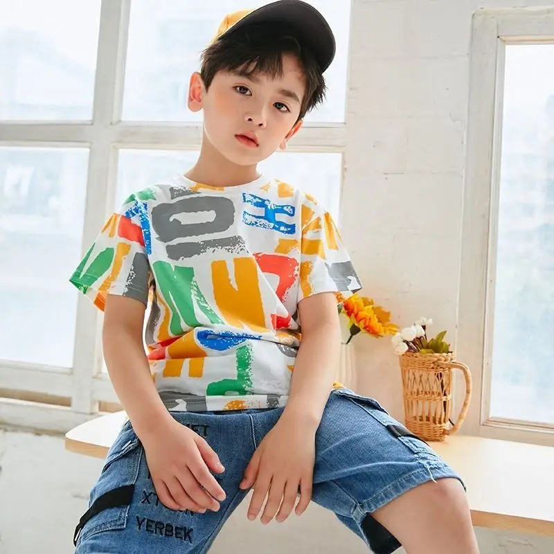 

100% cotton children's top Western style new loose short sleeve 2021 Korean summer T-shirt