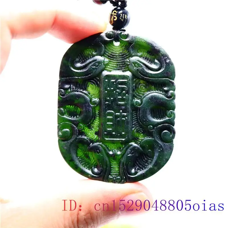 Черный зеленый нефрит Феникс кулон ожерелье резной двухсторонний натуральный