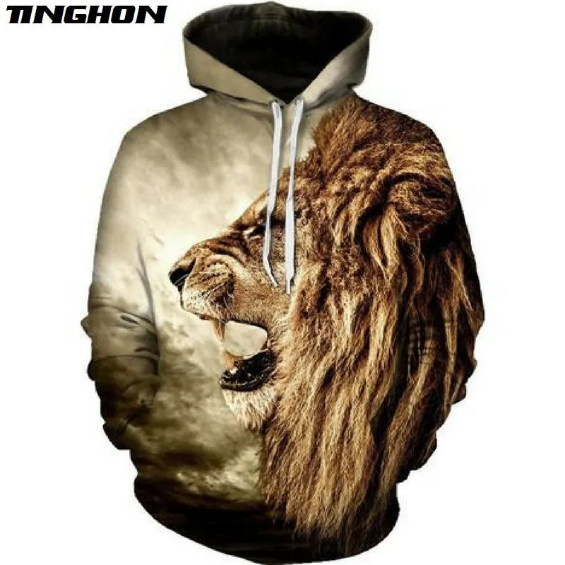 

XS-7XL Summer Fashion Men Women T Shirt Animal King of Lions 3D Print Harajuku Casual Hooded Jacket Hoodies Sweatshirts