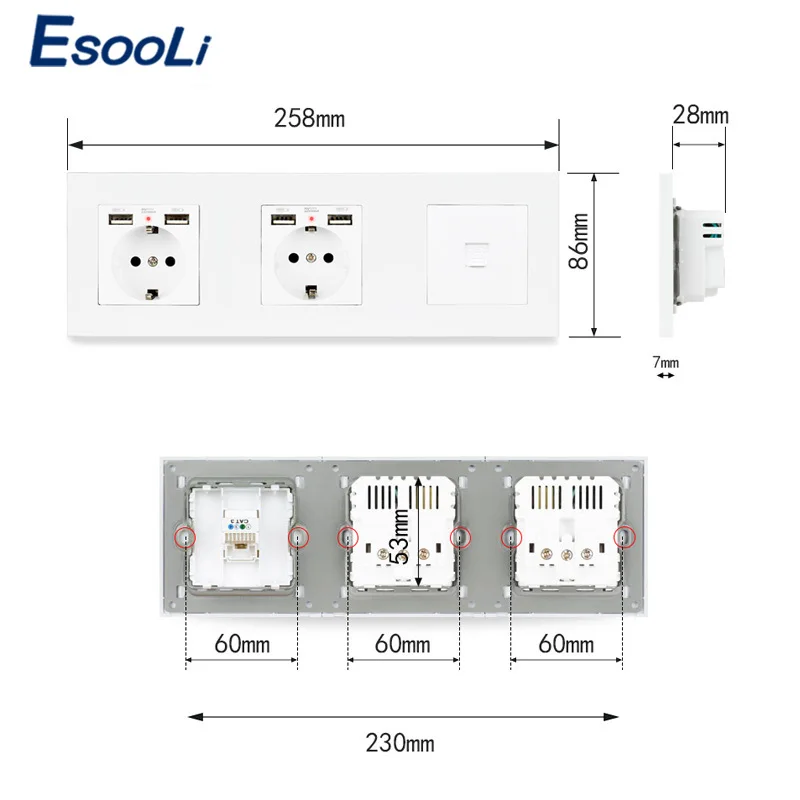 Пластиковая двойная французская стандартная настенная розетка ESOOLI из
