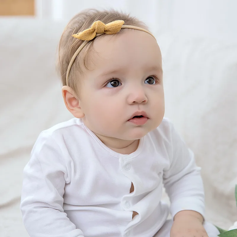 

CN Woolen Baby Headband Girls Cute Hair Clip Nylon Rabbit Ear Turban Bow Elastic Hair Band Princess Hair Accessories Baby Gifts