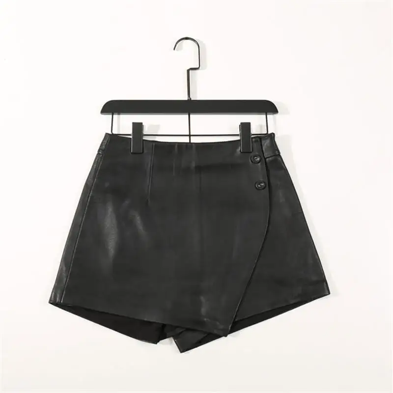 2020 Spring New Leather Shorts Women's Sheepskin Irregular Stitching A Wide-Leg Slim Arrivals | Женская одежда