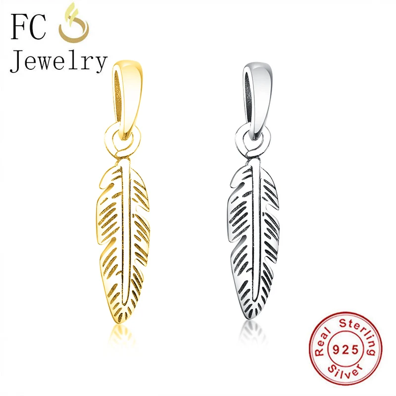 

FC Jewelry Fit Original Brand Charms Bracelet 925 Sterling Silver Gold Color Leaf Feather Bead For Making Women Berloque 2020