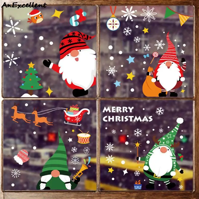 Рождественская настенная статическая наклейка s Санта-Клаус Олень елка окно