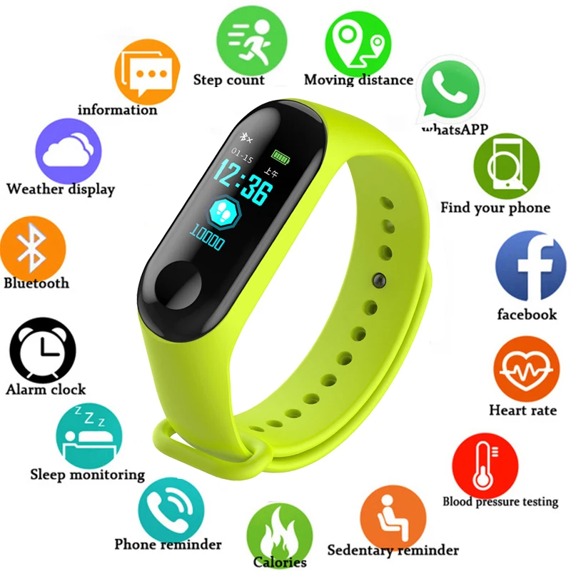 

Wristwatch Fitness M3 Color Screen Smart Sport Bracelet Activity Running Tracker Heart Rate For Children Men Women Watch Hours