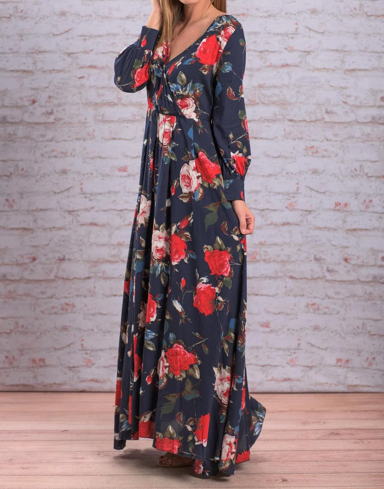 Женское Плиссированное шифоновое платье с длинным рукавом и цветочным принтом