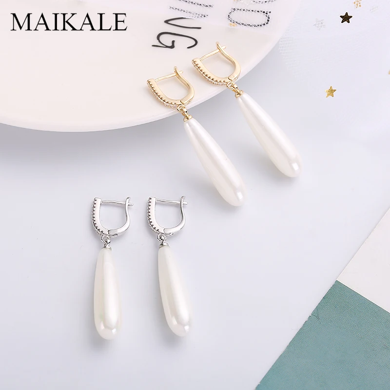 Женские серьги с жемчугом MAIKALE длинная водяная капля позолоченные